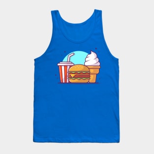 Burger, Soft Drink And Ice Cream Cartoon Tank Top